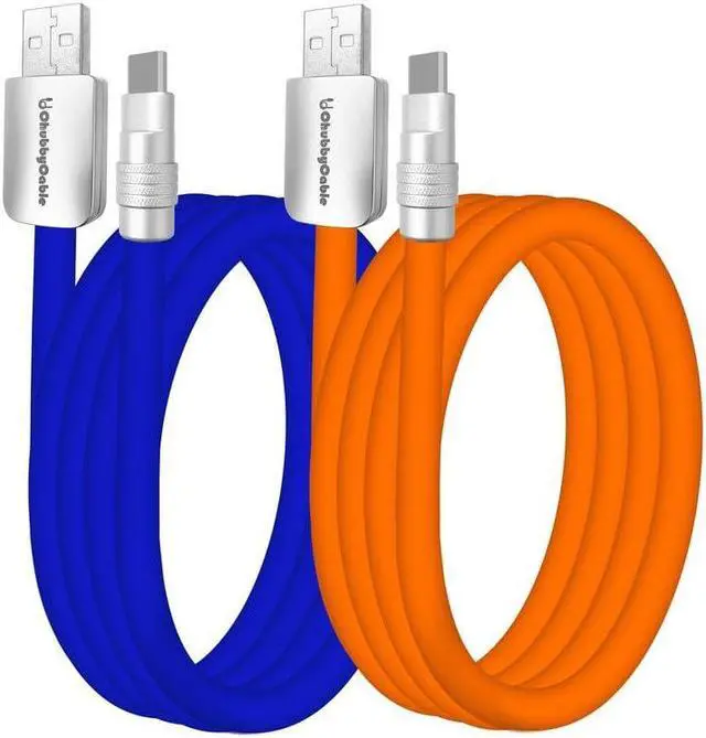 Main image of chubbycable Couple Chubby - 2-Pack 240W USB C Cable Extra Thick Silicone Fast Charging Cable for iPhone 15 16 Series, iPad, MacBook and More, Dark Blue+Orange, USB-A to Type-C, 3.3FT
