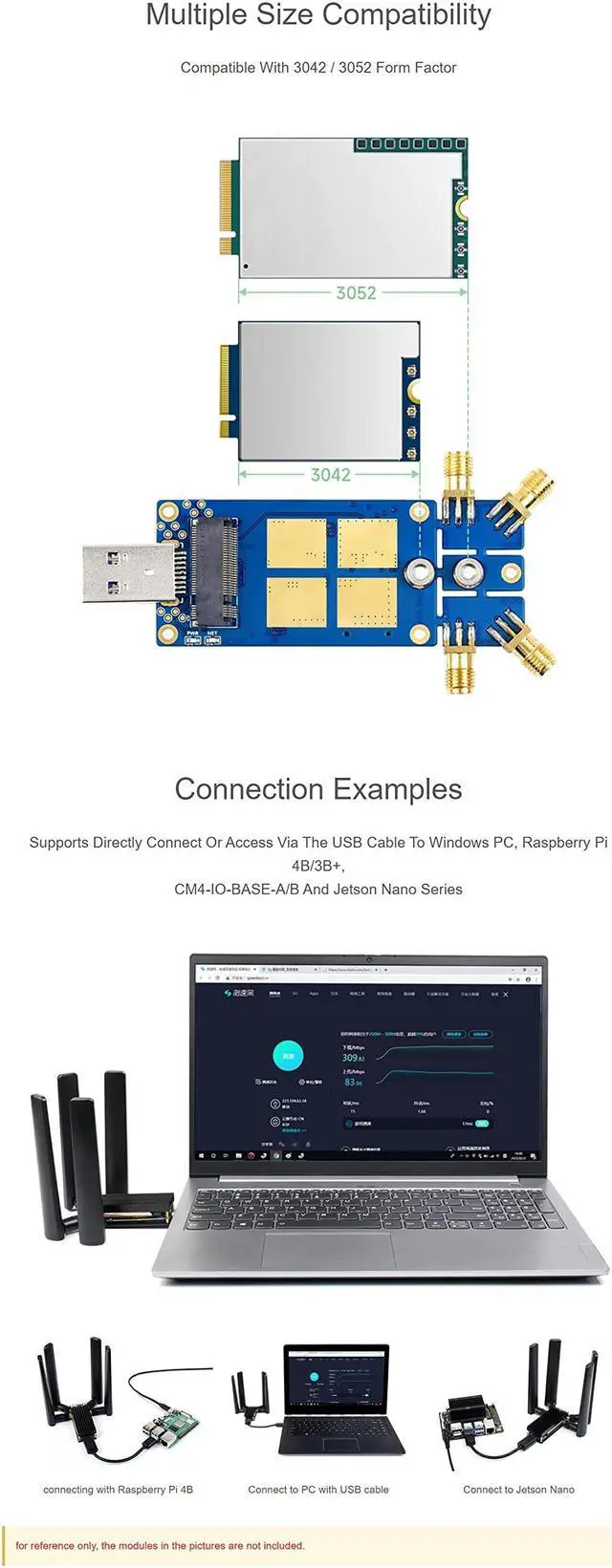 Alt view image 5 of 5 - 5G DONGLE Module Support SIMCom & Quectel 5G Module, Quad Antennas, Aluminum Alloy Heatsink, M.2 to USB 3.1 Port