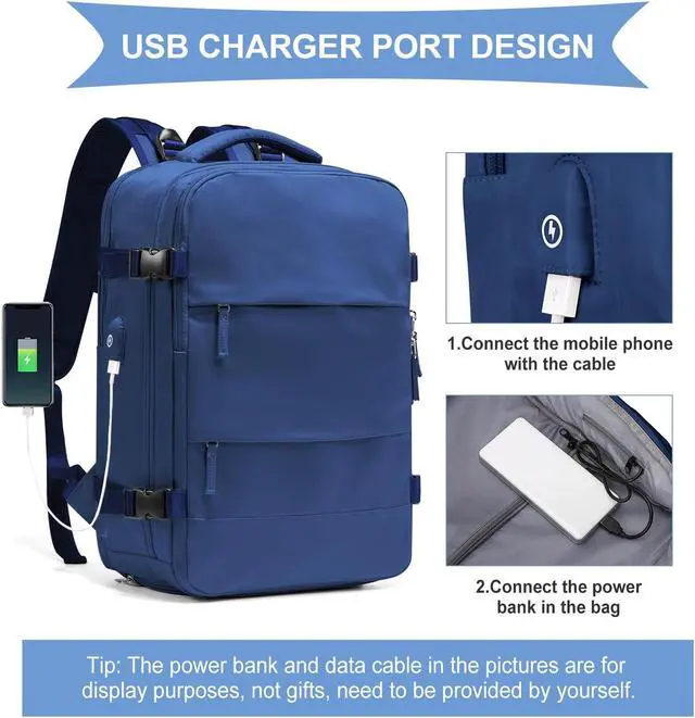 Alt view image 4 of 5 - coowoz Large Travel Backpack For Women Men,Carry On Backpack Flight Approved,Hiking Backpack Outdoor Rucksack Casual Daypack Travel Bag Essentials Personal Item Backpack (Royal Blue L)