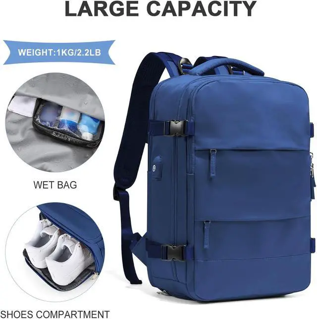 Alt view image 3 of 5 - coowoz Large Travel Backpack For Women Men,Carry On Backpack Flight Approved,Hiking Backpack Outdoor Rucksack Casual Daypack Travel Bag Essentials Personal Item Backpack (Royal Blue L)