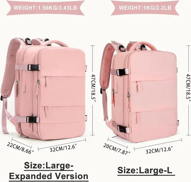 Alt view image 3 of 5 - coowoz Large Travel Backpack For Women Men, Carry On Backpack,Hiking Backpack Waterproof Outdoor Sports Rucksack Casual Daypack Expandable Heavy Duty Extra large Backpack Pink Expansion