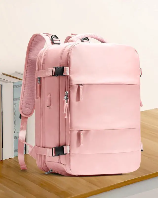 Alt view image 2 of 5 - coowoz Large Travel Backpack For Women Men, Carry On Backpack,Hiking Backpack Waterproof Outdoor Sports Rucksack Casual Daypack Expandable Heavy Duty Extra large Backpack Pink Expansion