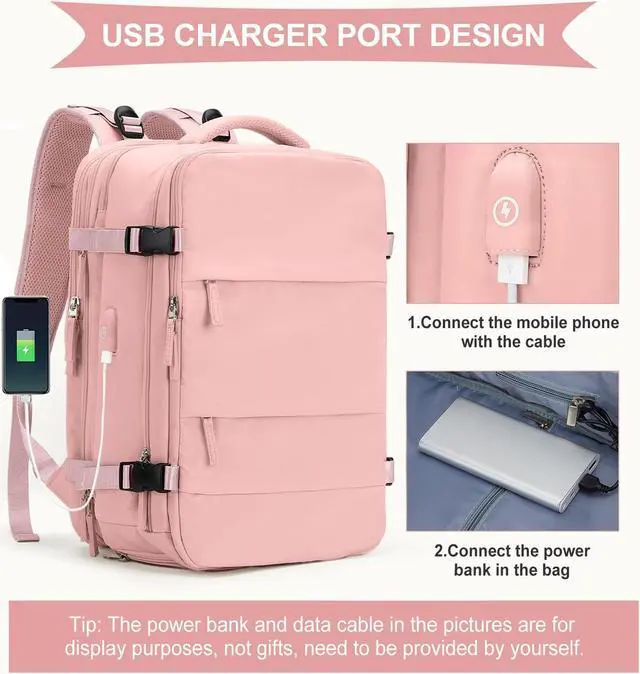 Alt view image 5 of 5 - coowoz Large Travel Backpack For Women Men, Carry On Backpack,Hiking Backpack Waterproof Outdoor Sports Rucksack Casual Daypack Expandable Heavy Duty Extra large Backpack Pink Expansion