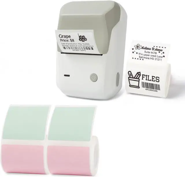 Main image of LMASBLTER Gray Barcode Label Printer B1 Portable Bluetooth Thermal Mini Label Maker Printer Apply to Labeling, Office, Cable, Retail, Barcode+2 Rolls Colorful Square Label Maker Tape