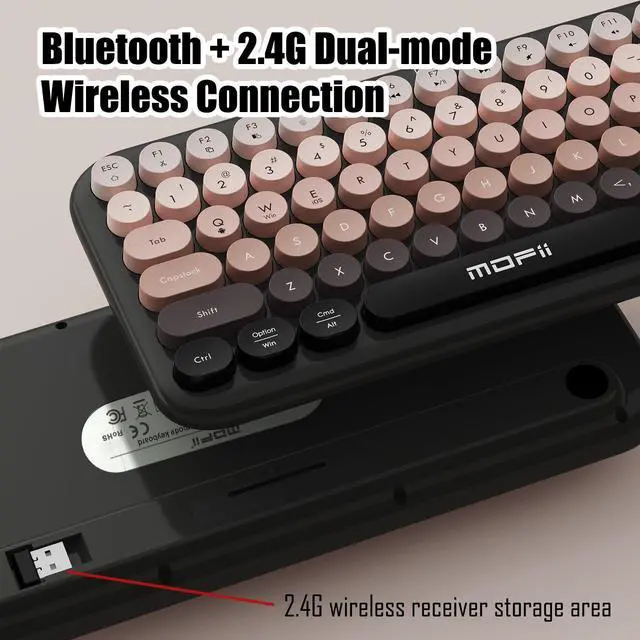Alt view image 4 of 5 - Lomiluskr Colorful Wireless Keyboard, Bluetooth/2.4G Dual Mode, Compact TKL Quiet Membrane Keyboard, Cute Gradient Retro Round Keycaps, Compatible with PC/Laptop/Tablet/Smartphone (Black)