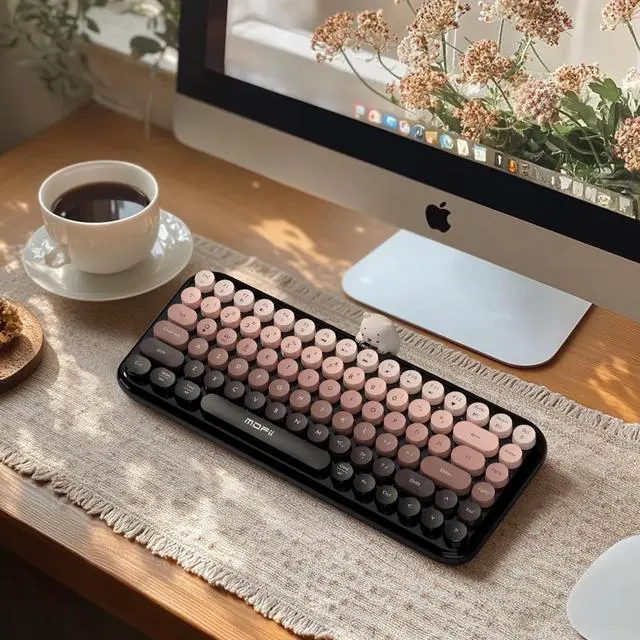 Alt view image 3 of 5 - Lomiluskr Colorful Wireless Keyboard, Bluetooth/2.4G Dual Mode, Compact TKL Quiet Membrane Keyboard, Cute Gradient Retro Round Keycaps, Compatible with PC/Laptop/Tablet/Smartphone (Black)
