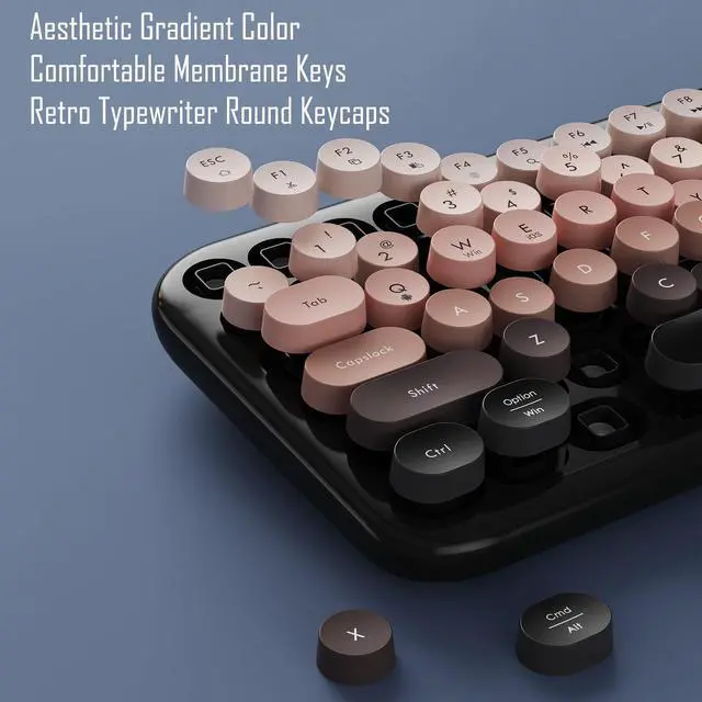 Alt view image 5 of 5 - Lomiluskr Colorful Wireless Keyboard, Bluetooth/2.4G Dual Mode, Compact TKL Quiet Membrane Keyboard, Cute Gradient Retro Round Keycaps, Compatible with PC/Laptop/Tablet/Smartphone (Black)