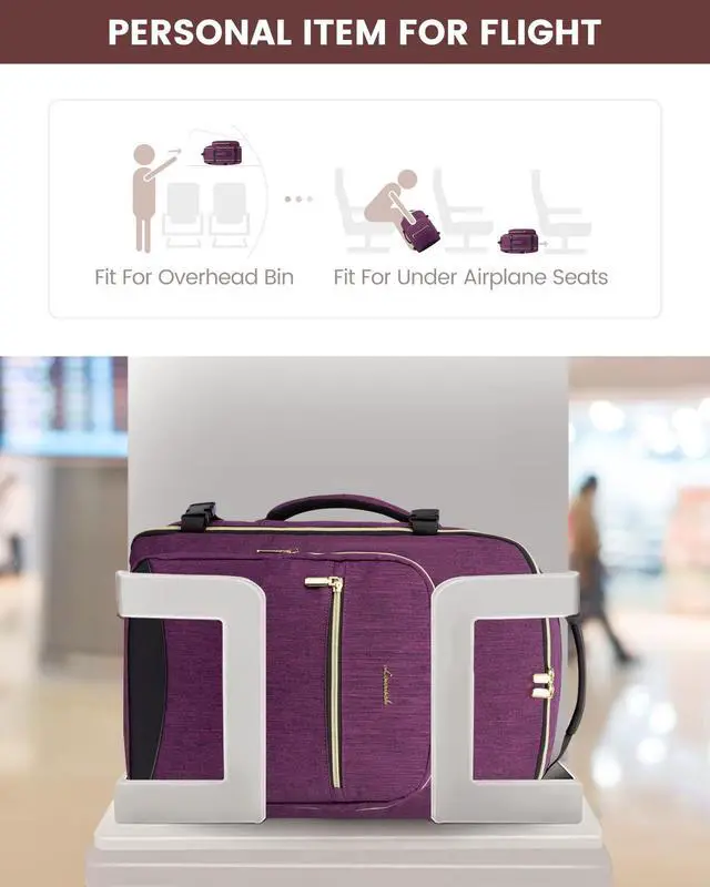 Alt view image 4 of 5 - LOVEVOOK Large Travel Laptop Backpack Women, 50L Flight Approved Carry on Backpack Waterproof 18 inch Luggage Daypack Business Weekender Overnight Bag with 3 Packing Cubes, Dark purple-Black