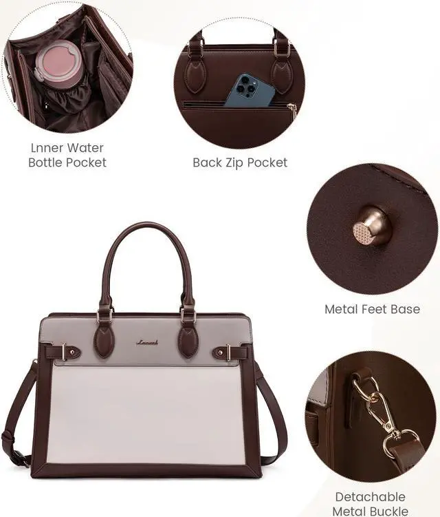 Alt view image 5 of 5 - LOVEVOOK Laptop Bag for Women, 15.6 Inch Large PU Leather Tote Bag, Professional Teacher Work Bag, Waterproof Business Computer Briefcase, Shoulder Tote Purse for Office