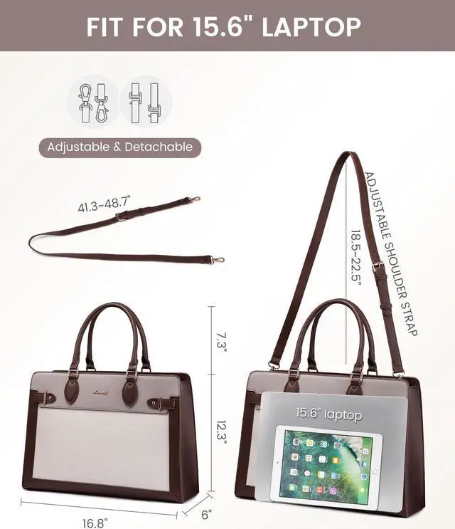 Alt view image 4 of 5 - LOVEVOOK Laptop Bag for Women, 15.6 Inch Large PU Leather Tote Bag, Professional Teacher Work Bag, Waterproof Business Computer Briefcase, Shoulder Tote Purse for Office