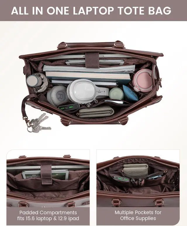 Alt view image 3 of 5 - LOVEVOOK Laptop Bag for Women, 15.6 Inch Large PU Leather Tote Bag, Professional Teacher Work Bag, Waterproof Business Computer Briefcase, Shoulder Tote Purse for Office
