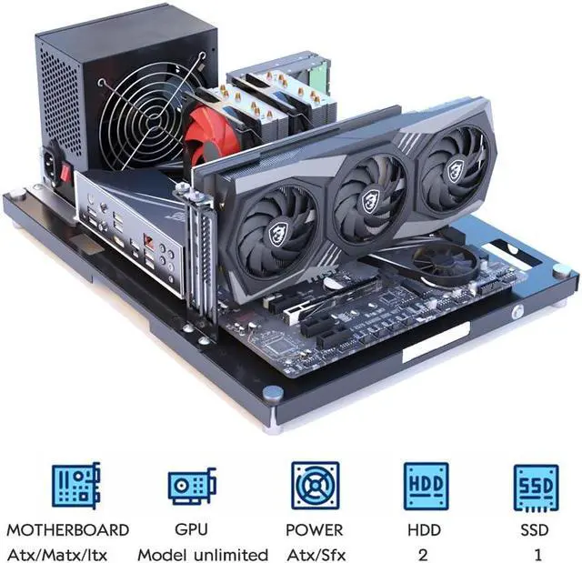Alt view image 3 of 5 - DIY Computer Case PC Frame Desktop Open Chassis Case PC Test Bench Support Motherboards MATX and ATX