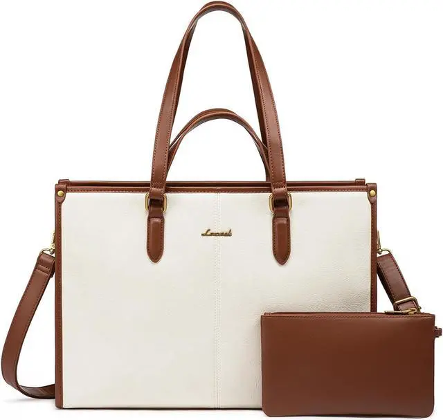 Main image of LOVEVOOK Women's Laptop Tote with Clutch, Vintage Leather Work Bag for Business or Office Use