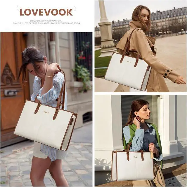 Alt view image 2 of 5 - LOVEVOOK Women's Laptop Tote with Clutch, Vintage Leather Work Bag for Business or Office Use