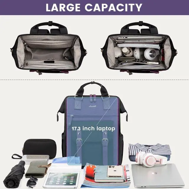 Alt view image 3 of 5 - LOVEVOOK Laptop Backpack for Women Work Travel Backpack Commuter Business Computer Bag Teacher Doctor Nurse Bags College Backpack Purse, 17 Inch, Black-Purple-Purple