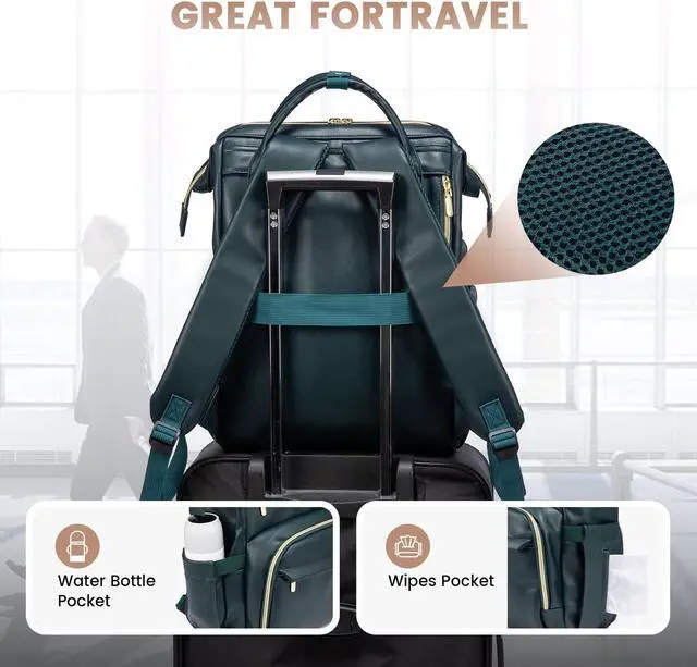 Alt view image 5 of 5 - LOVEVOOK Leather Laptop Backpack for Women 17 inch,Travel Backpack Purse Nurse Teacher Backpack Computer Laptop Bag,Professional College Business Work Bag Carry On Backpack with USB Port,Dark Green