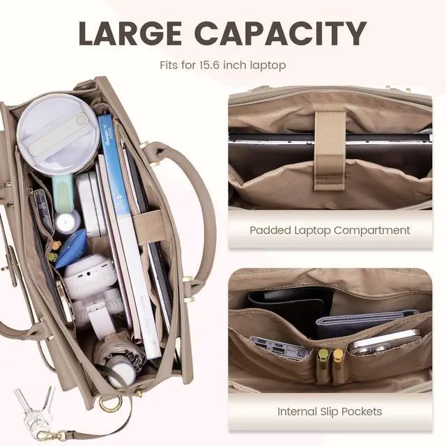 Alt view image 3 of 5 - LOVEVOOK Laptop Bag for Women, 15.6 inch Laptop Tote Work Bag Purse, Fashion Leather Computer Briefcase Business Handbag Shoulder Bag Kelly Bag