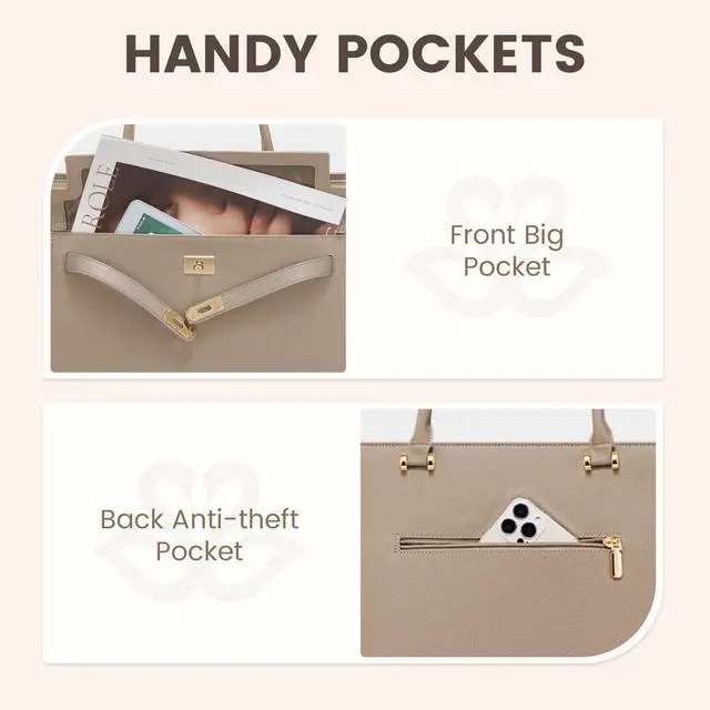 Alt view image 4 of 5 - LOVEVOOK Laptop Bag for Women, 15.6 inch Laptop Tote Work Bag Purse, Fashion Leather Computer Briefcase Business Handbag Shoulder Bag Kelly Bag