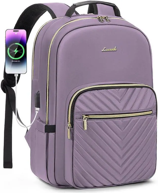 Main image of LOVEVOOK Laptop Backpack for Women 17.3 inch,Cute Womens Travel Backpack Purse,Professional Laptop Computer Bag,Waterproof Work Business College Teacher Bag Carry on Backpack with USB Port,Taro Purple