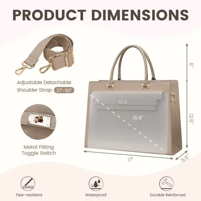 Alt view image 5 of 5 - LOVEVOOK Laptop Bag for Women, 15.6 inch Laptop Tote Work Bag Purse, Fashion Leather Computer Briefcase Business Handbag Shoulder Bag Kelly Bag