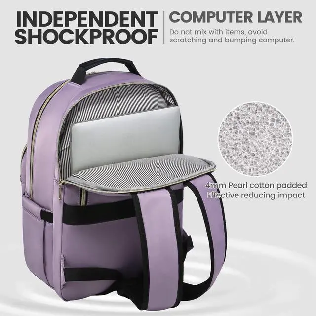 Alt view image 3 of 5 - LOVEVOOK Laptop Backpack for Women 17.3 inch,Cute Womens Travel Backpack Purse,Professional Laptop Computer Bag,Waterproof Work Business College Teacher Bag Carry on Backpack with USB Port,Taro Purple