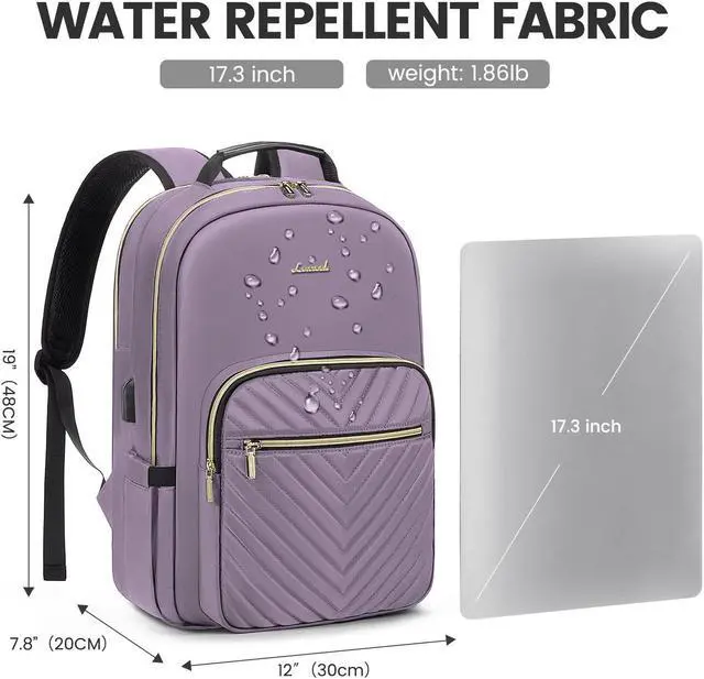 Alt view image 4 of 5 - LOVEVOOK Laptop Backpack for Women 17.3 inch,Cute Womens Travel Backpack Purse,Professional Laptop Computer Bag,Waterproof Work Business College Teacher Bag Carry on Backpack with USB Port,Taro Purple