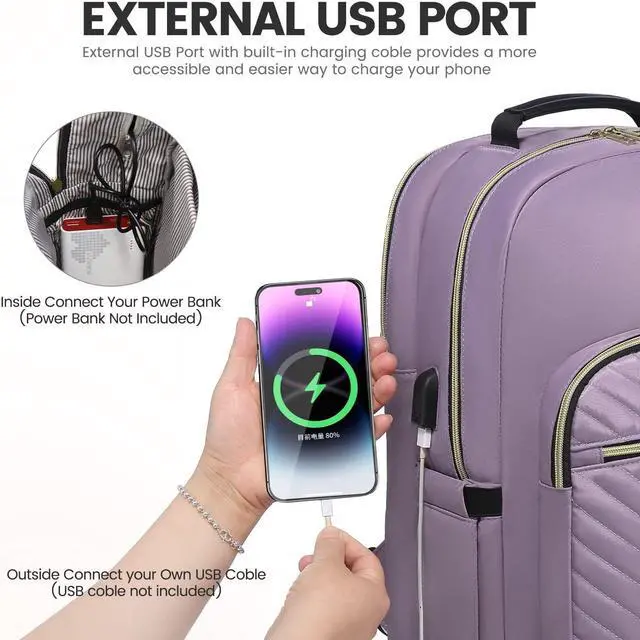 Alt view image 5 of 5 - LOVEVOOK Laptop Backpack for Women 17.3 inch,Cute Womens Travel Backpack Purse,Professional Laptop Computer Bag,Waterproof Work Business College Teacher Bag Carry on Backpack with USB Port,Taro Purple