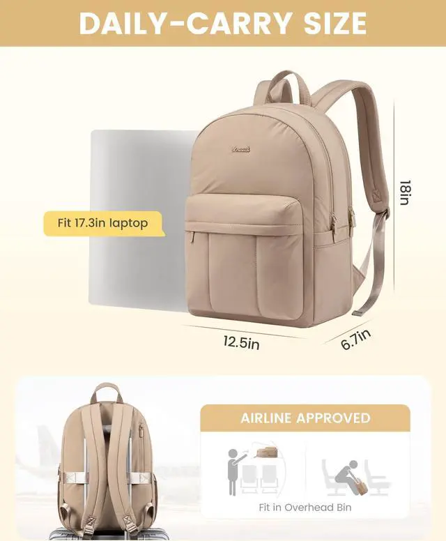 Alt view image 4 of 5 - LOVEVOOK Puffer Backpack for Women Girl Travel Work, Lightweight Quilted Laptop Backpack Purse, Cute Bookbag Teacher Nurse Laptop Bag Computer Backpack, Waterproof Casual Daypack,17.3 Inch, Khaki