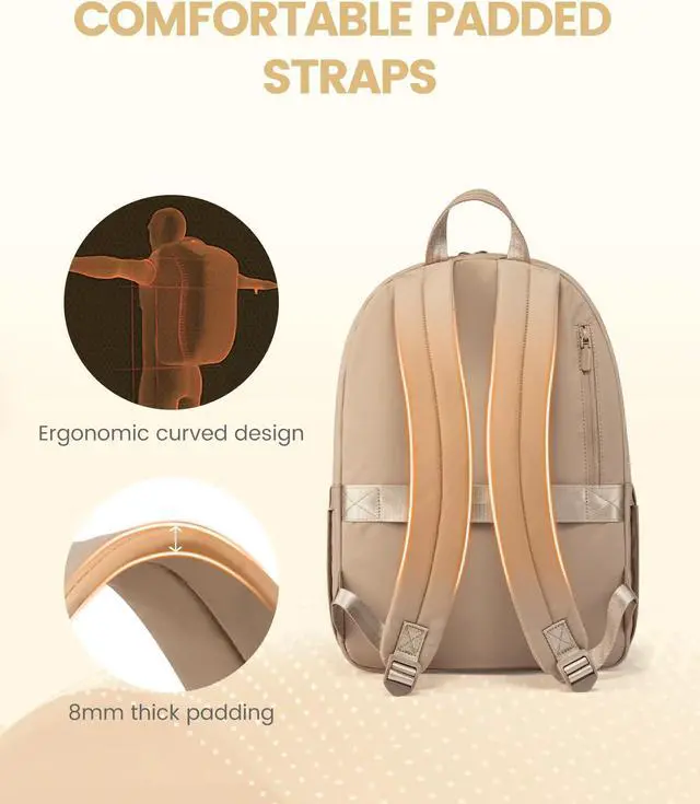 Alt view image 5 of 5 - LOVEVOOK Puffer Backpack for Women Girl Travel Work, Lightweight Quilted Laptop Backpack Purse, Cute Bookbag Teacher Nurse Laptop Bag Computer Backpack, Waterproof Casual Daypack,17.3 Inch, Khaki