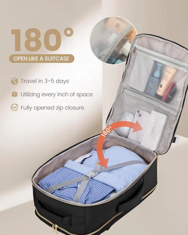 Alt view image 2 of 5 - LOVEVOOK Travel Backpack for Women Men as Personal Item Flight Approved, 40L Luggage Carry On Backpack,17.3inch Large Daypack Laptop Backpack Waterproof Outdoor Sports with 3 Packing Cubes,Black-Black