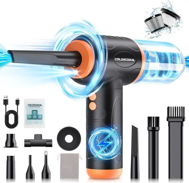 Alt view image 3 of 5 - COLORCORAL 12-in-1 Cordless Air Duster Brushless Motor and Keyboard Cleanning Gel for Car Interior Detailing Home and Office Dust Cleaning