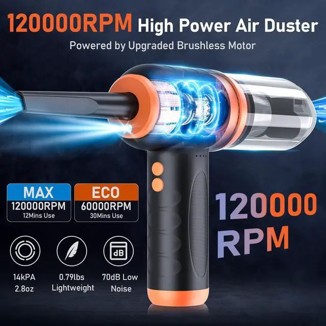 Alt view image 5 of 5 - COLORCORAL 12-in-1 Cordless Air Duster Brushless Motor and Keyboard Cleanning Gel for Car Interior Detailing Home and Office Dust Cleaning