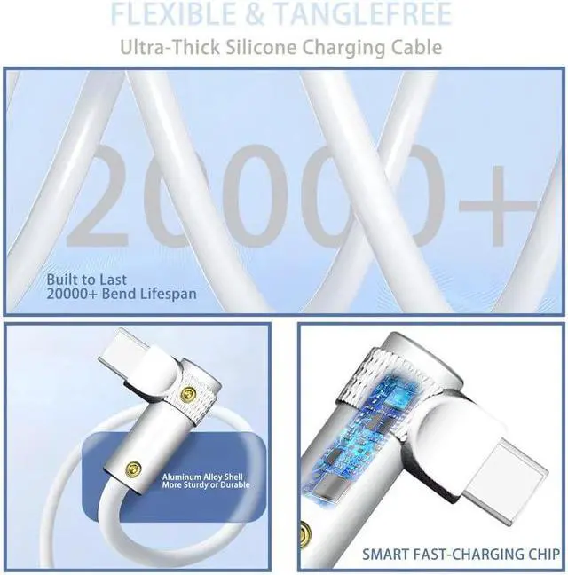 Alt view image 3 of 5 - chubbycable FlexElbow Pro - 90 Degree Design 240W Fast Charge Cable Ultra-Thick Silicone Right Angle USB C Cable Phone Tablets Charging Cord, White, Double Elbow Type C to Type C, 9.8FT
