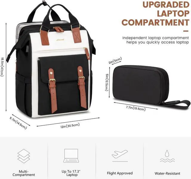 Alt view image 2 of 5 - LOVEVOOK Laptop Backpack, Travel Bag with 17.3 inch Laptop Compartment, Water Resistant Teacher Nurse Doctor Work Bag, Anti-theft Daypack, Black Brown