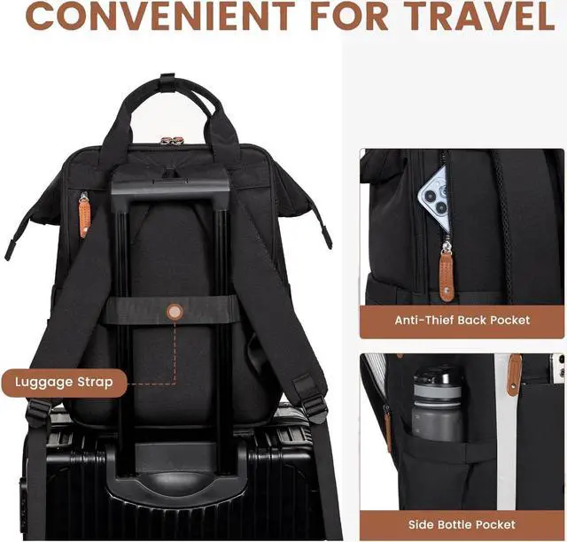 Alt view image 4 of 5 - LOVEVOOK Laptop Backpack, Travel Bag with 17.3 inch Laptop Compartment, Water Resistant Teacher Nurse Doctor Work Bag, Anti-theft Daypack, Black Brown