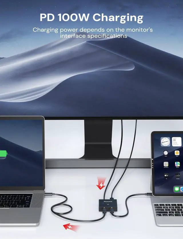 Alt view image 5 of 5 - Dockteck USB C Switch, Bi-Directional Switcher1 in 2 Out/2 in 1 Out with 10Gbps Transfer Speed and 100W PD Charging,USB Switch with 4K@60Hz,1.9FT USB-C Cable for Printer, Laptop,Scanner