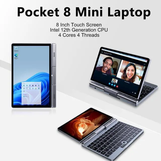 Alt view image 4 of 5 - Crelander 2-in-1 Mini Laptop | 8-Inch Touchscreen Portable Small Pocket Computer | Intel 12th Gen N100 Processor | 12GB DDR5 RAM 512GB SSD |PD 30W Charging | WiFi6 BT5.2 |Backlit Keyboard |Windows 11