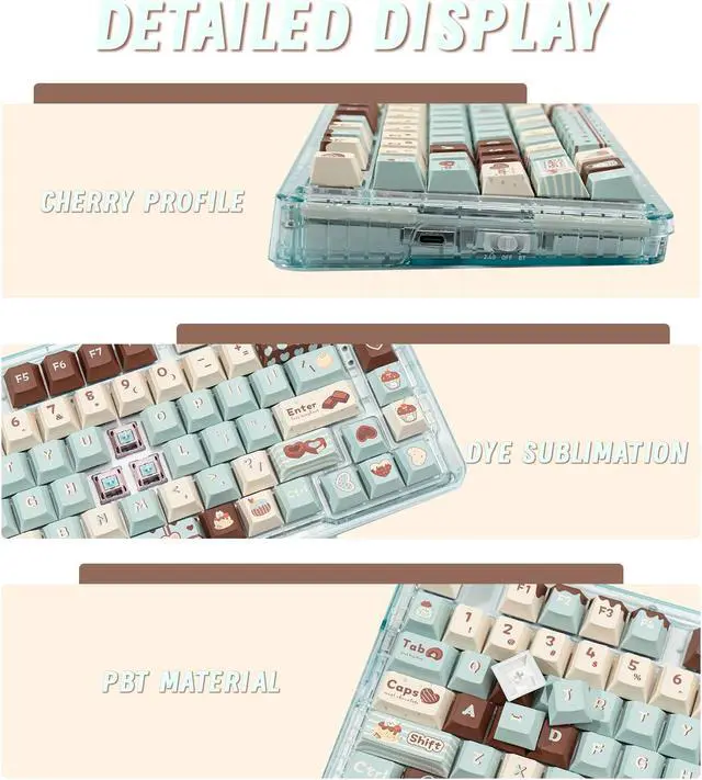 Alt view image 3 of 5 - COOMICKEY PBT Keycaps, Cute Keycaps 60% Percent 152 Keys Cherry Profile Custom Keycap Set for Cherry Gateron MX Switches Mechanical Keyboard Keycaps(Mint Chocolate)