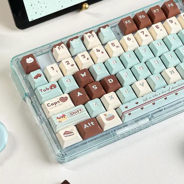 Alt view image 4 of 5 - COOMICKEY PBT Keycaps, Cute Keycaps 60% Percent 152 Keys Cherry Profile Custom Keycap Set for Cherry Gateron MX Switches Mechanical Keyboard Keycaps(Mint Chocolate)