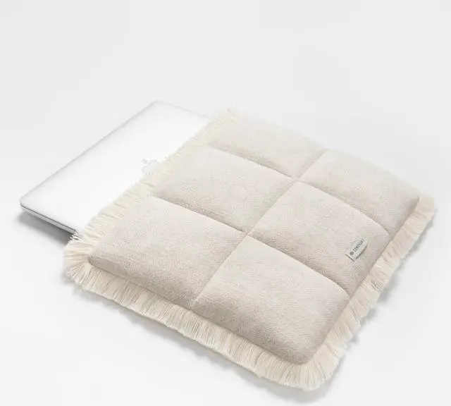 Alt view image 2 of 5 - Comfyable Puffy Laptop Sleeve 16 15 14 13 Inch for Women, Compatible with MacBook Air 2025 & MacBook Pro M4 M3 2024, Quilted Linen Soft Puffer Case with Fringe for Computer, Natural Linen