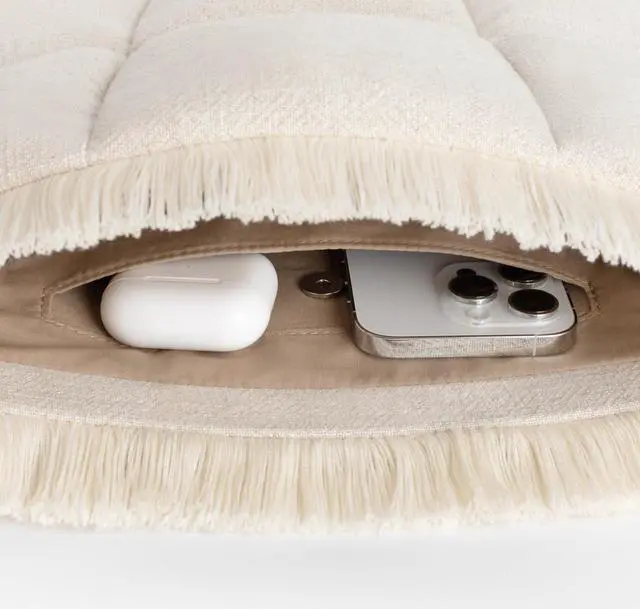 Alt view image 3 of 5 - Comfyable Puffy Laptop Sleeve 16 15 14 13 Inch for Women, Compatible with MacBook Air 2025 & MacBook Pro M4 M3 2024, Quilted Linen Soft Puffer Case with Fringe for Computer, Natural Linen