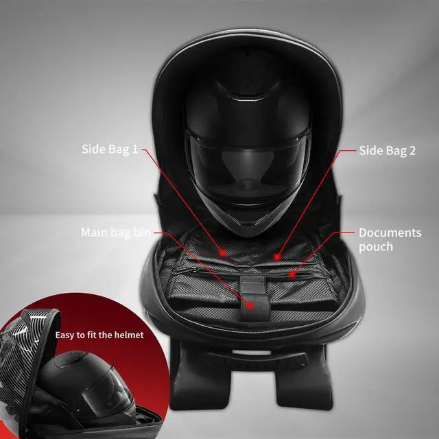 Alt view image 5 of 5 - Crelander Black Knight Backpack with LED Eyes,Hard Shell Motorcycle Helmet Bag,Programmable Riding Travel Laptop Shoulder Bag (Carbon Fiber Textured Color)