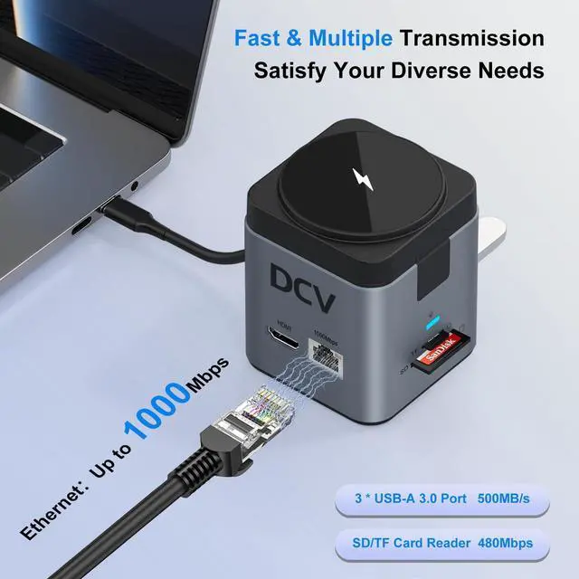 Alt view image 4 of 5 - USB C Laptop Docking Station with MagSafe Charger Stand, 9 in 1 USB C Hub Multiport Adapter with 4K HDMI, 1Gbps Ethernet, 3 USB 3.0, SD/TF, Compatible with MacBook/Dell/HP/Lenovo/iPhone (Dark Gray)