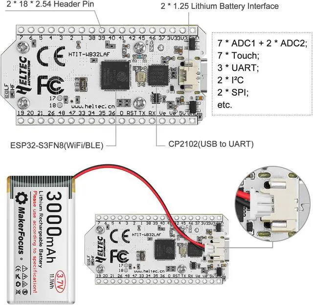 Alt view image 4 of 5 - MakerFocus 2 Set ESP32 LoRa V3 Development Board with 915 MHz Antenna and Case Integrated WiFi Bluetooth SX1262 CP2102 0.96-inch OLED Display Type C for Meshtastic IoT Arduino Intelligent Scenes