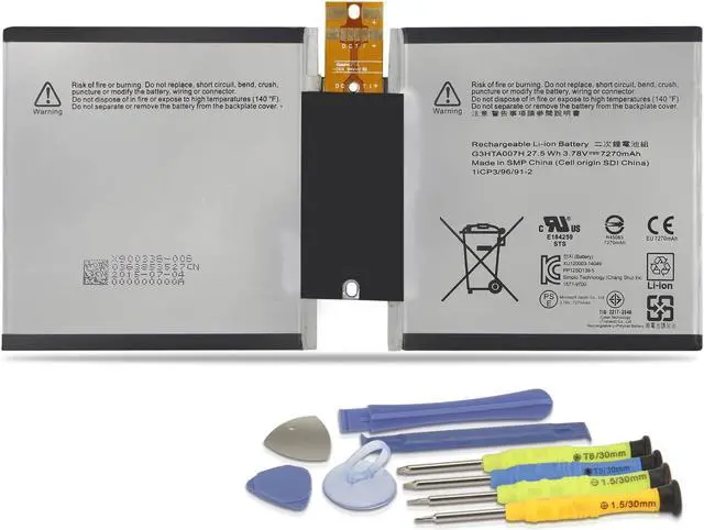 Main image of MULS G3HTA003H Replacement Battery for Microsoft MSK-1645 Surface 3 10.8" Surface 3 1645 Tablet G3HTA004H G3HTA007H Installation Tools 3.78V 7270mAh 27.5Wh