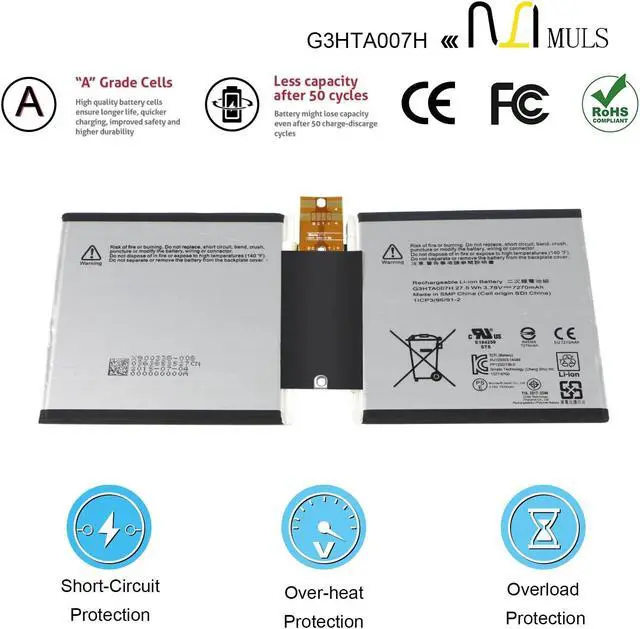 Alt view image 4 of 5 - MULS G3HTA003H Replacement Battery for Microsoft MSK-1645 Surface 3 10.8" Surface 3 1645 Tablet G3HTA004H G3HTA007H Installation Tools 3.78V 7270mAh 27.5Wh