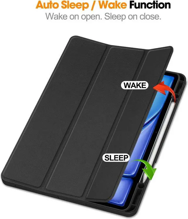Alt view image 2 of 5 - Generic for iPad Air 13 2024 Caster TPU Pure Color 3-Fold Holder Smart Leather Tablet Case with Pen Tray (Black)