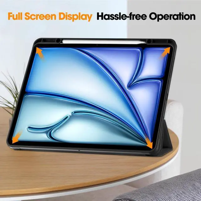 Alt view image 4 of 5 - Generic for iPad Air 13 2024 Caster TPU Pure Color 3-Fold Holder Smart Leather Tablet Case with Pen Tray (Black)