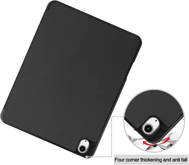 Alt view image 5 of 5 - Generic for iPad Air 13 2024 Caster TPU Pure Color 3-Fold Holder Smart Leather Tablet Case with Pen Tray (Black)