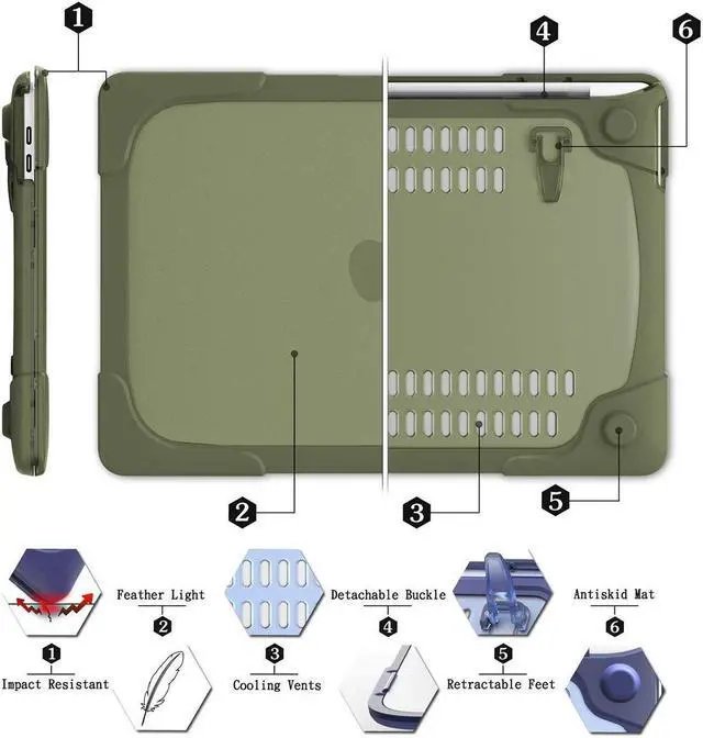 Alt view image 3 of 5 - For Macbook Pro 15 Retina Case,StrongCase [Heavy Duty][Dual Layer] Hard Case Cover with Plastic Bumper for Apple Macbook Pro 15.4" with Retina Display (Compatible with A1398 2012-2015 Release) - Olive